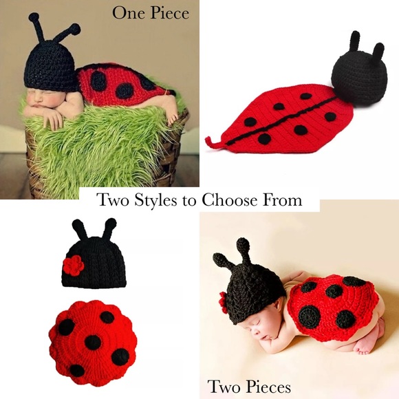 Newborn Baby Crochet Ladybug Outfit Photo Prop - Picture 2 of 16
